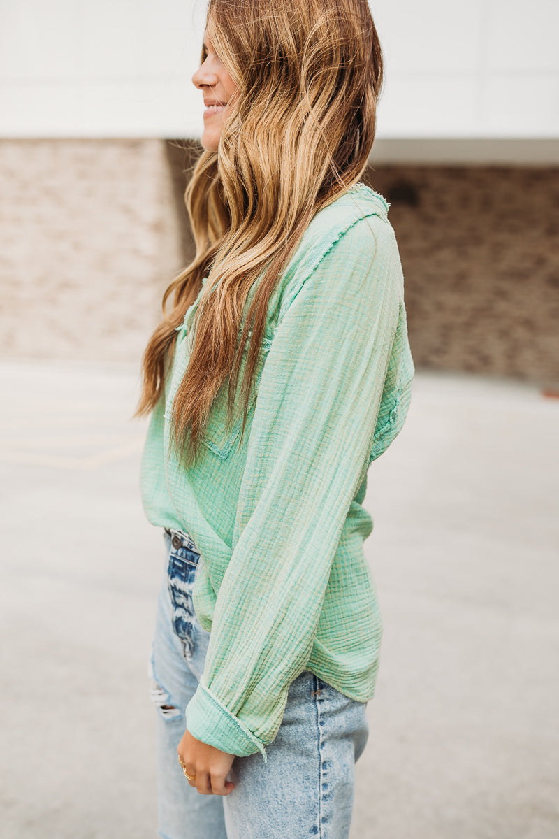 Breezy Energy Green Button Up Top