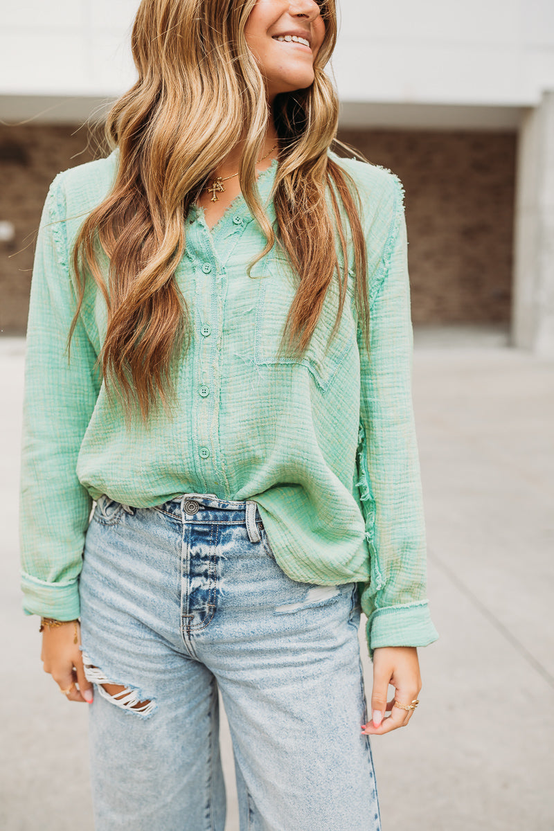 Breezy Energy Green Button Up Top