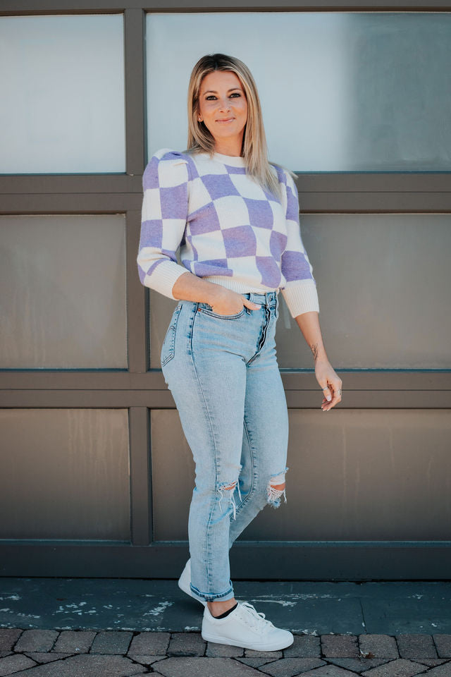 Sweet Company Checker Print Sweater