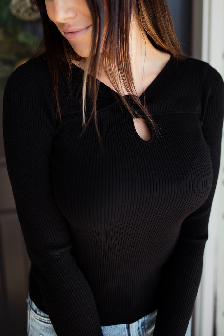 Too Cute Cut-Out Black Sweater