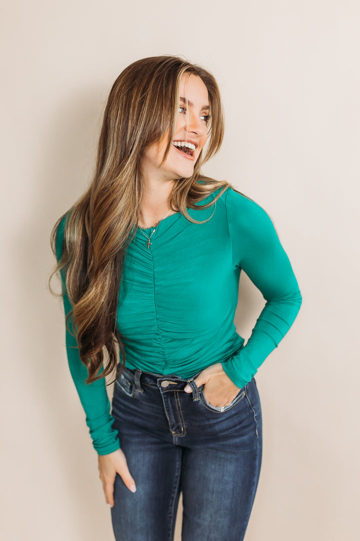 Favorable Feeling Emerald Ruched Top