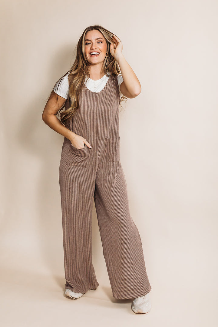 Afternoon Aesthetic Brown Knit Jumpsuit