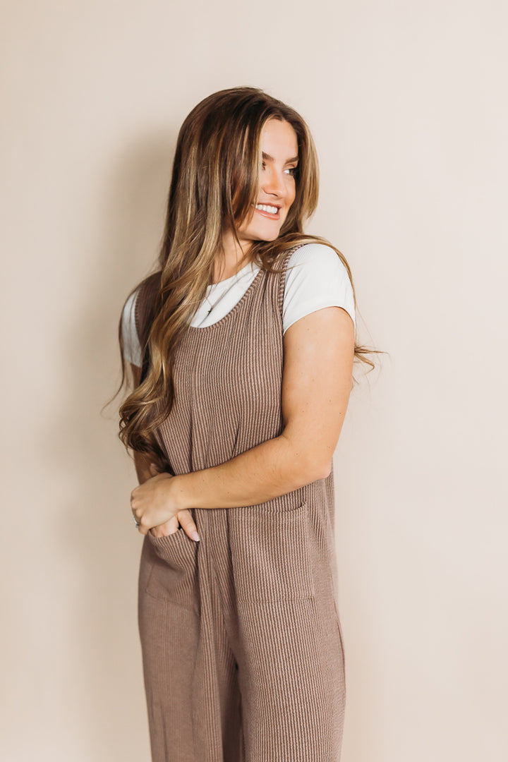 Afternoon Aesthetic Brown Knit Jumpsuit