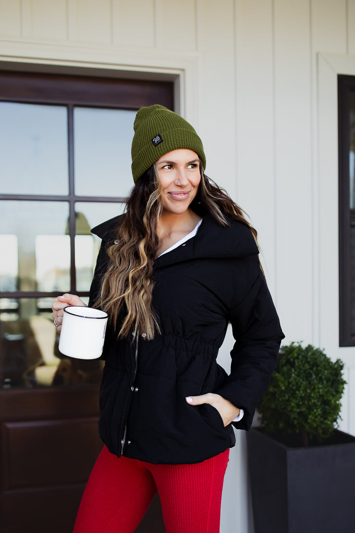 Cold Day Elastic Waist Puffer Coat