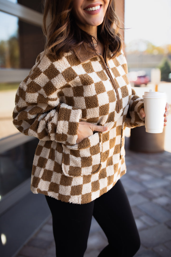 Checkered Sherpa Pullover